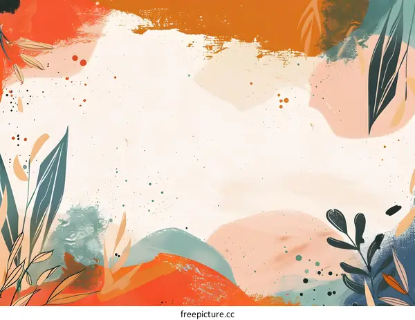 Abstract Watercolor Painting With Botanical Elements