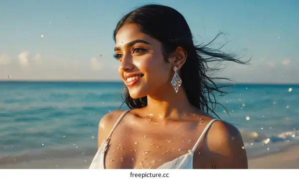 Beautiful Woman on a Beach at Sunset