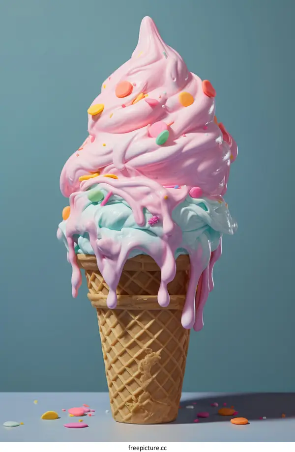 Pink and Blue Ice Cream Cone with Sprinkles
