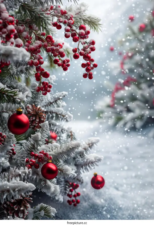 Christmas Red Ornaments and Holly Branch