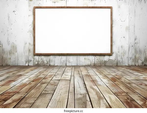 Blank Canvas on White Brick Wall and Wooden Floor