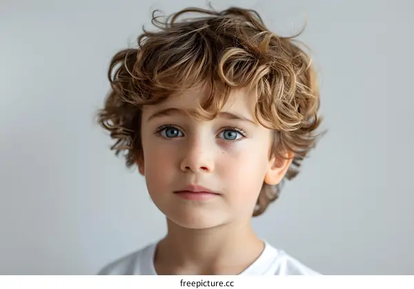 Portrait of a young boy with curly hair