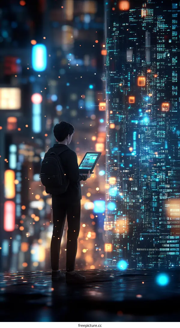 Future City Cyberpunk Night Scene with Tech