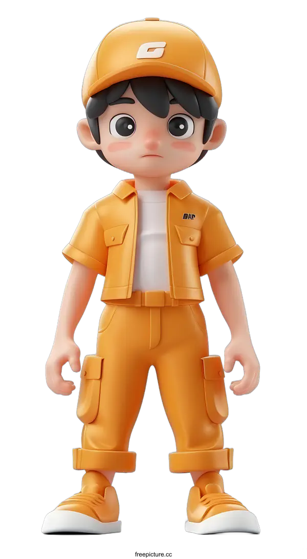 [Transparent Background PNG]3D rendering of a boy wearing a yellow jumpsuit and a yellow cap
