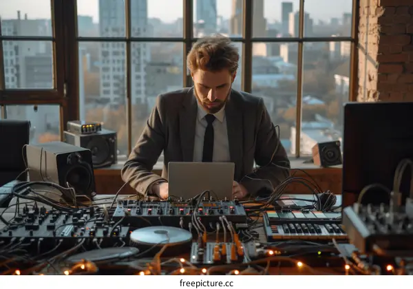 Male music producer working at his studio