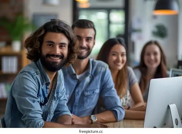 portrait of a group of young professionals smiling and looking at the camera