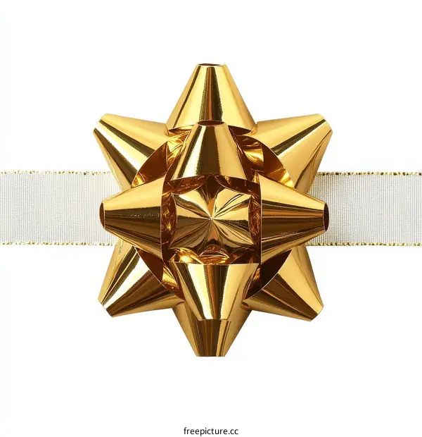 Golden Gift Bow on Ribbon