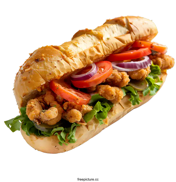 [Transparent Background PNG]Fried chicken sandwich on white background