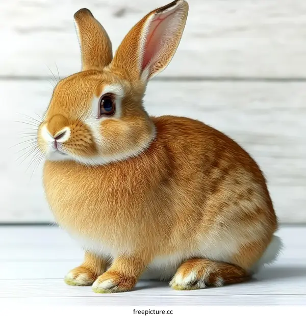 Adorable Baby Bunny on White Wooden Background