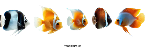 [Transparent Background PNG]Five Colorful Fish in a Row