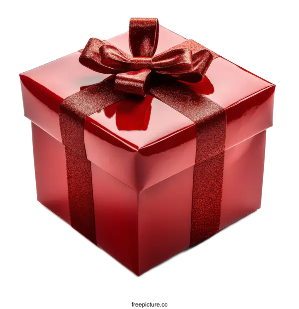 [Transparent Background PNG]Red Gift Box with Shiny Ribbon and Bow