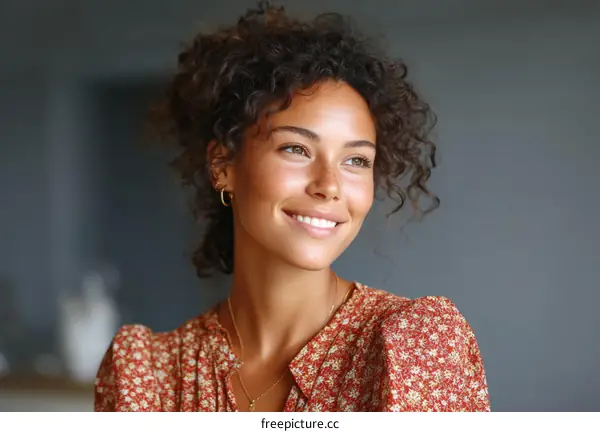 Smiling Woman with Curly Hair