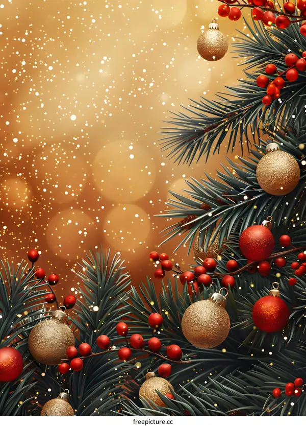 Christmas Tree With Red And Gold Ornaments