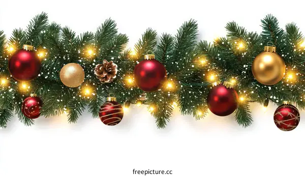 Christmas Garland with Ornaments and Lights