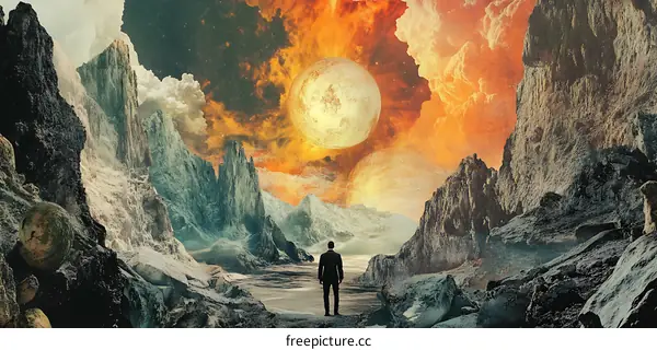 Man Standing in Front of Mountains and a Giant Moon