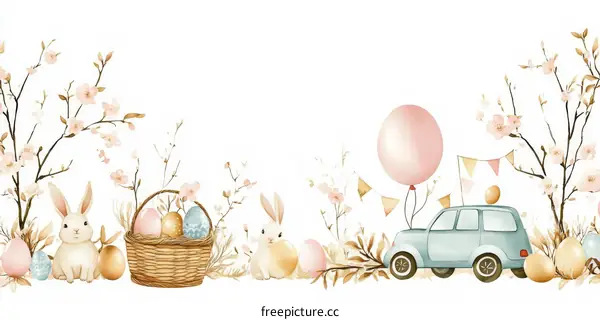 Pastel Easter Illustration with Rabbits