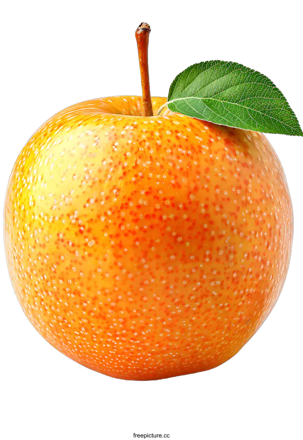 [Transparent Background PNG]Golden Delicious Apple with Leaf