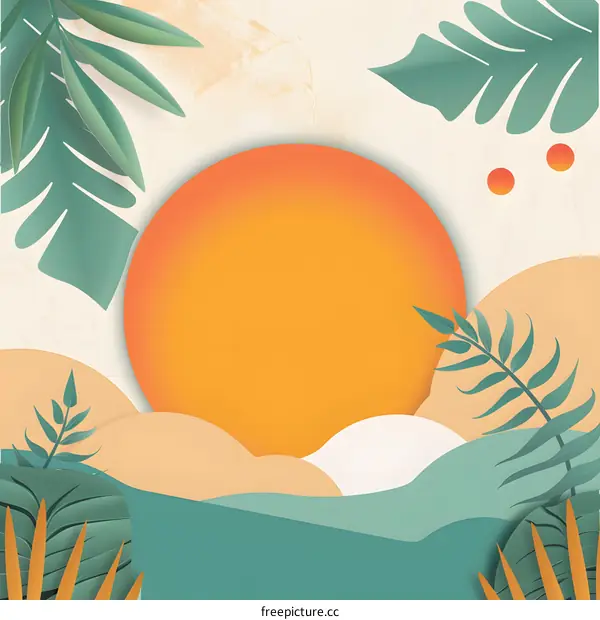 Tropical Sunset Paper Cut Design Background