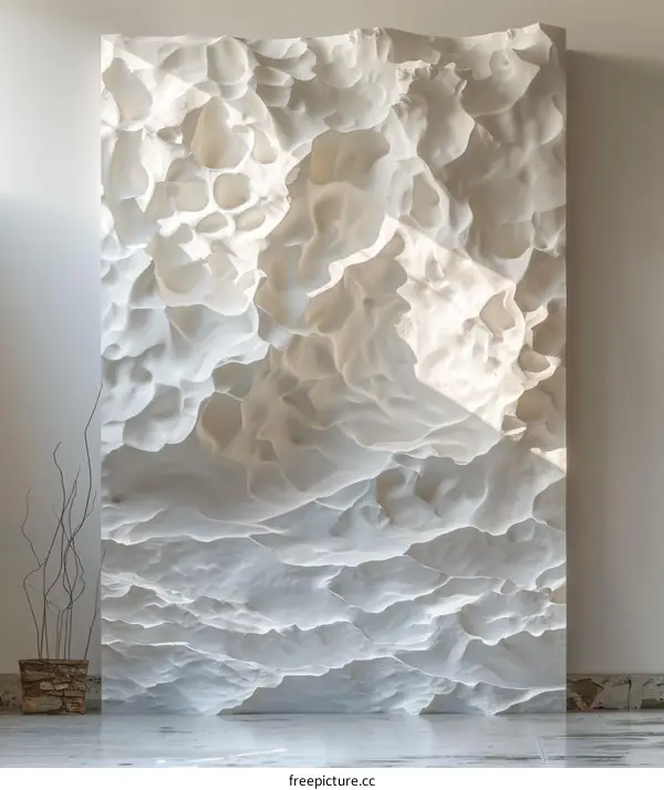 Modern interior with empty wall and decorative plant