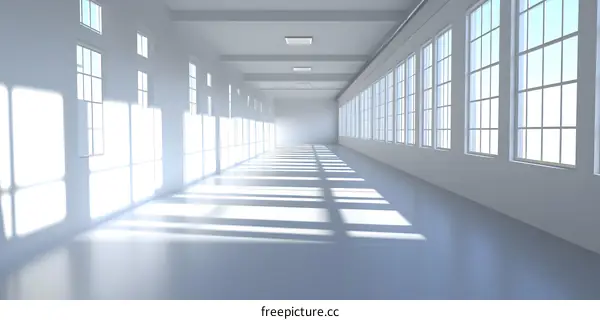 Empty White Hallway With Windows and Light