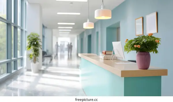 Modern Hospital Reception Area with Blurred Background