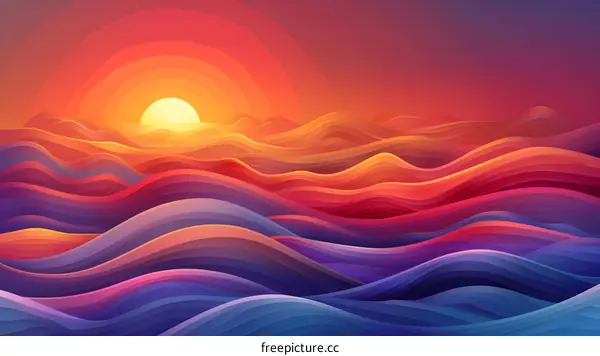 Sunset over colorful abstract waves