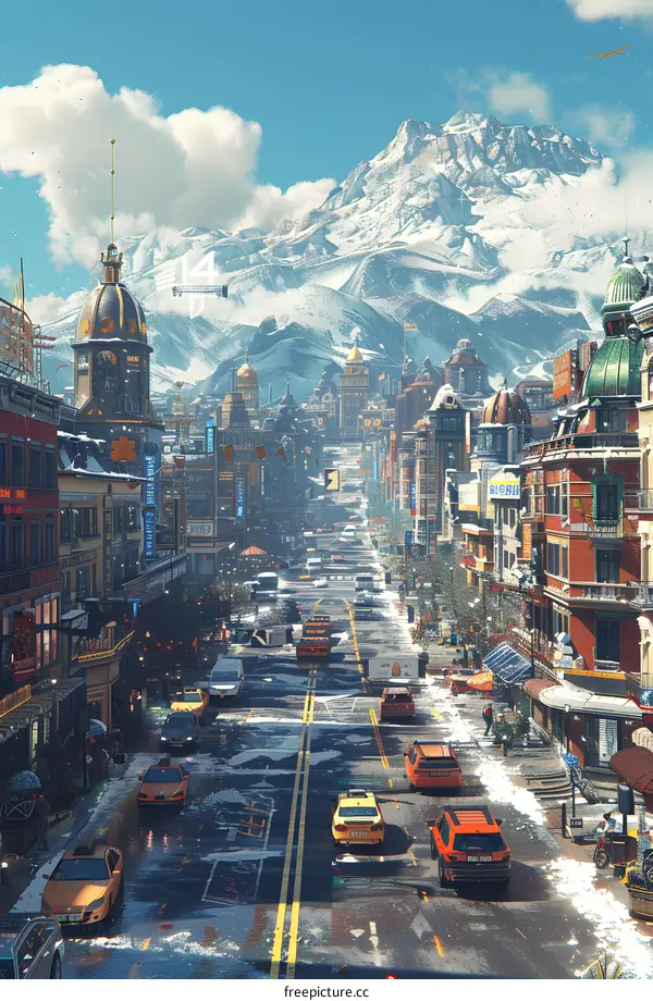 A snow-covered city street