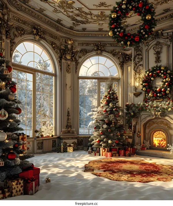 Christmas tree by the fireplace