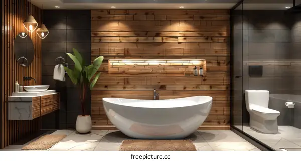 Modern Wooden Wall Bathroom Design