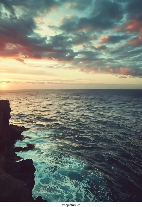 Ocean Sunset View with Cloudy Sky