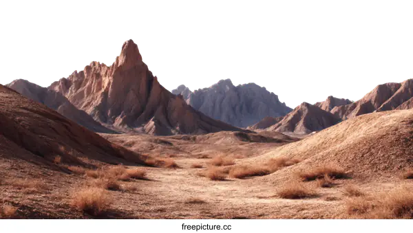 [Transparent Background PNG]Desert Mountain Landscape with Dramatic Peaks