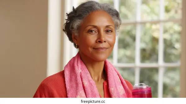 African American Woman with Fitness Accessories