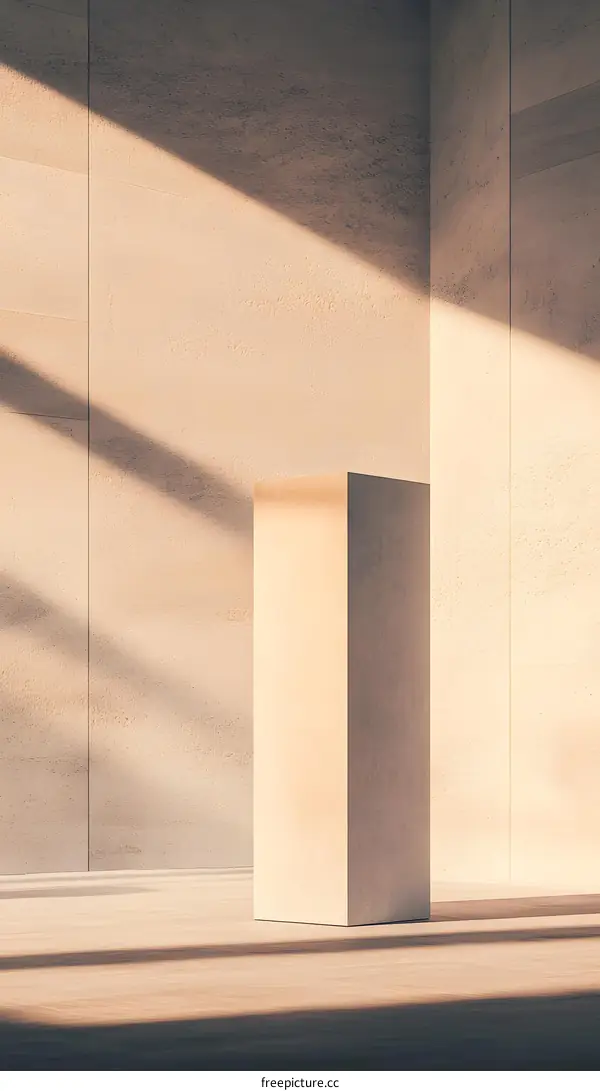 Minimalist Beige Concrete Column with Sunlight