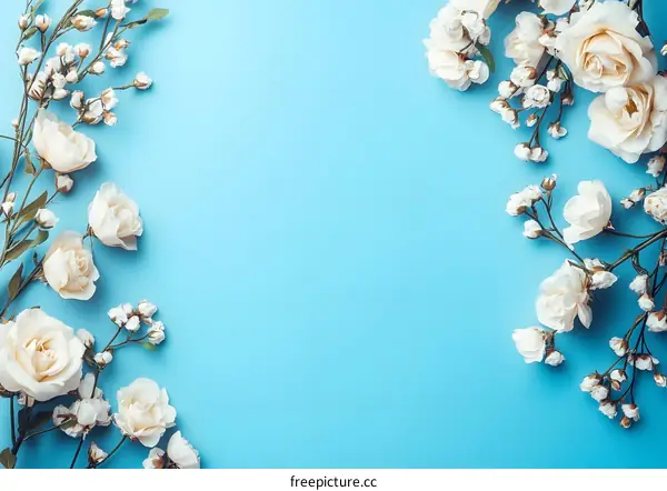 White Flowers On Blue Background