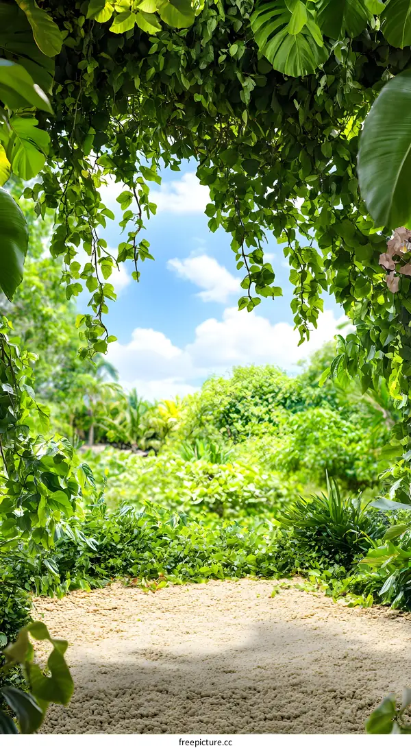Green Leaves Forming A Natural Archway With A View Of A Summer Forest