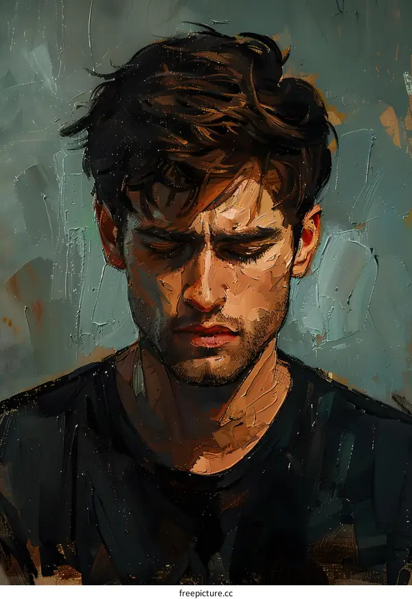 Oil Painting Portrait of a Man with Closed Eyes