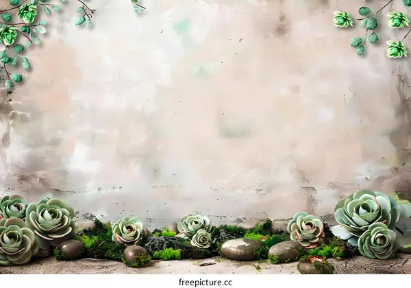 Green Succulents on Concrete Wall Background