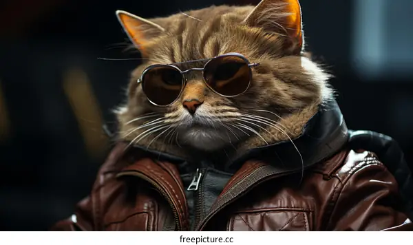 Cool cat wearing sunglasses and a leather jacket