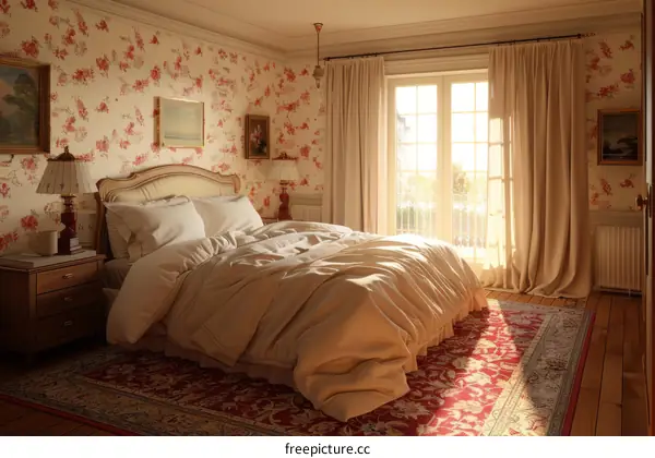 Vintage Floral Bedroom with Sunlight