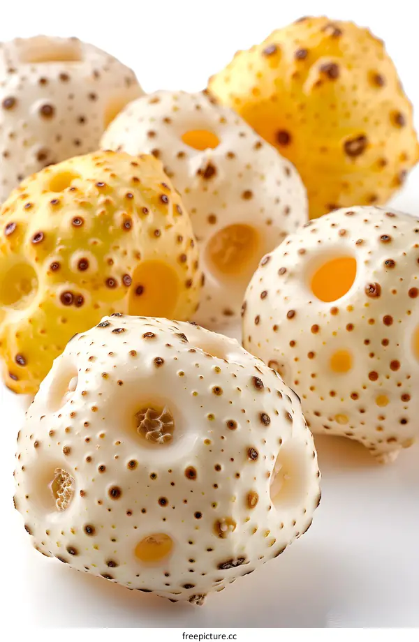 White and yellow lotus seeds on white background