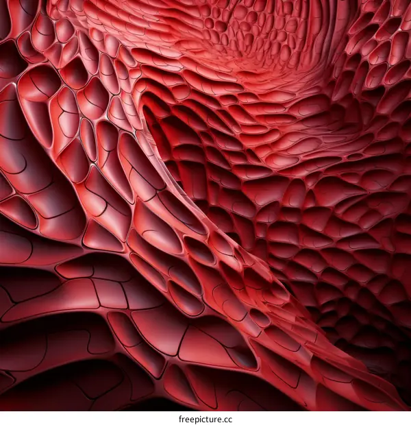Red organic 3D structure resembling a coral reef or a highly detailed brain