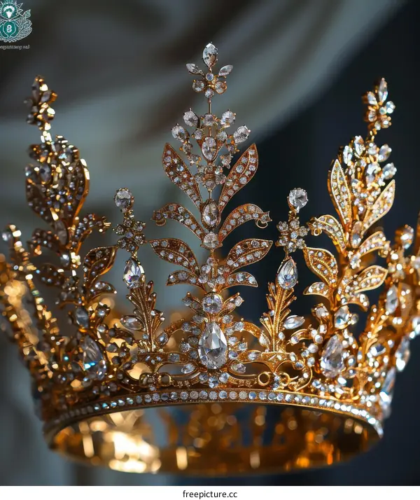A golden crown with diamonds and other gems