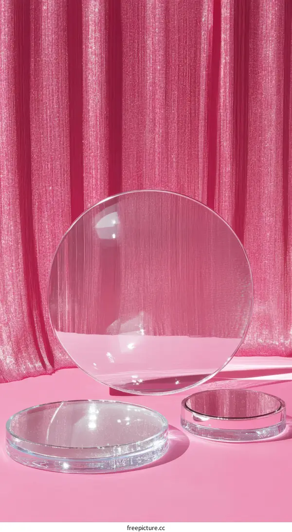 Pink Background with Clear Glass Display Stands