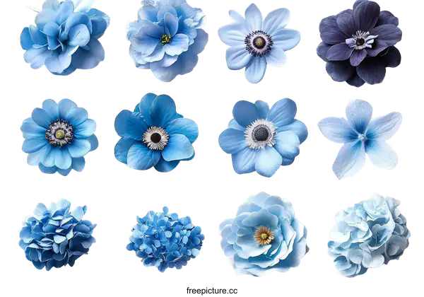 [Transparent Background PNG]Collection of Various Shades of Blue Flowers