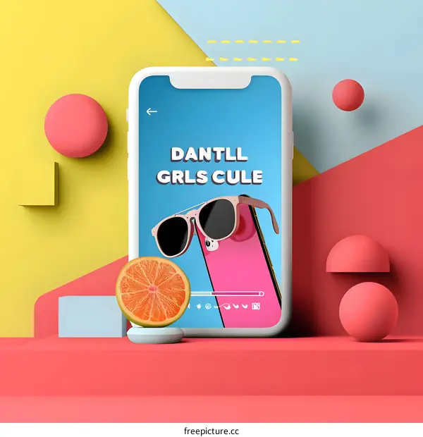 Smartphone Display With Sunglasses On Screen And Fruit