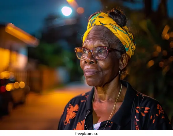 Portrait of an Elderly Black Woman Wearing Glasses and a Head Wrap