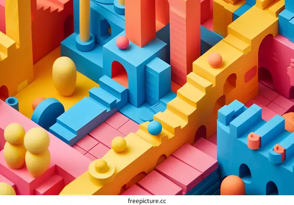 Abstract Cityscape with Colorful Geometric Shapes