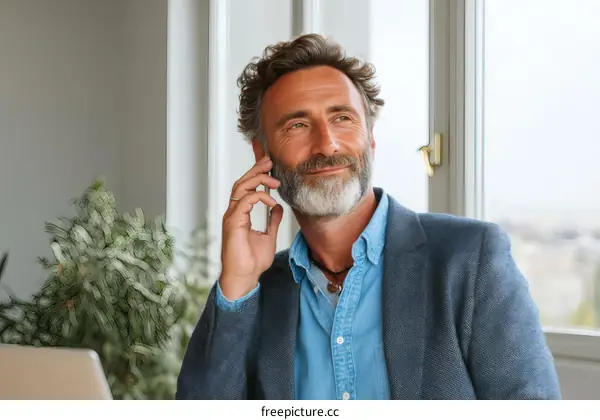 Businessman Talking on the Phone in Office