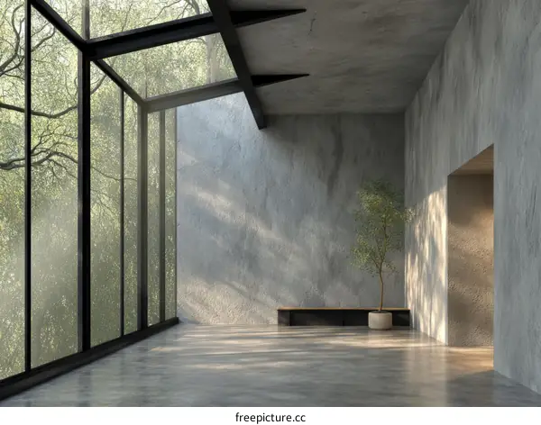 Modern Concrete Interior with Large Windows