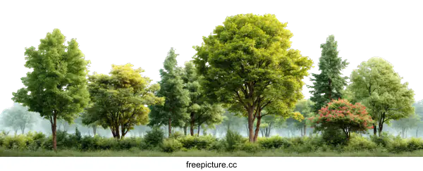 [Transparent Background PNG]A Peaceful Forest Scene in Misty Morning